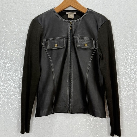 Escapade Women's Brown 100% Leather knit Jacket size medium - Picture 3 of 12